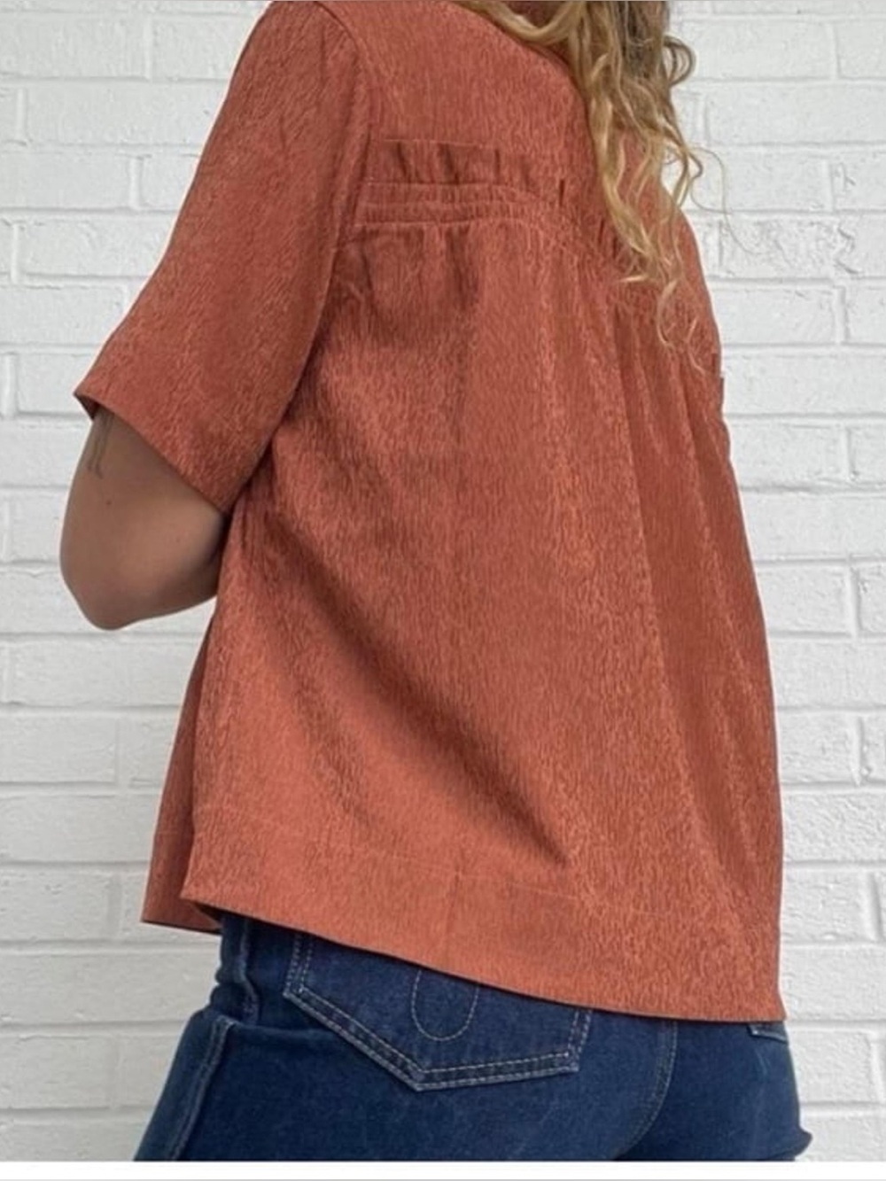 NEW Athleta Echo Copper Striped Button Up Shirt Blouse Casual Workwear Summer